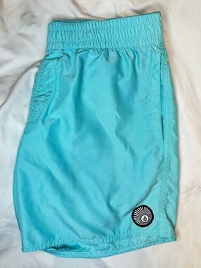 Volcom Men’s Swim Trunks Aqua Blue Elastic Waist Board Shorts Size M